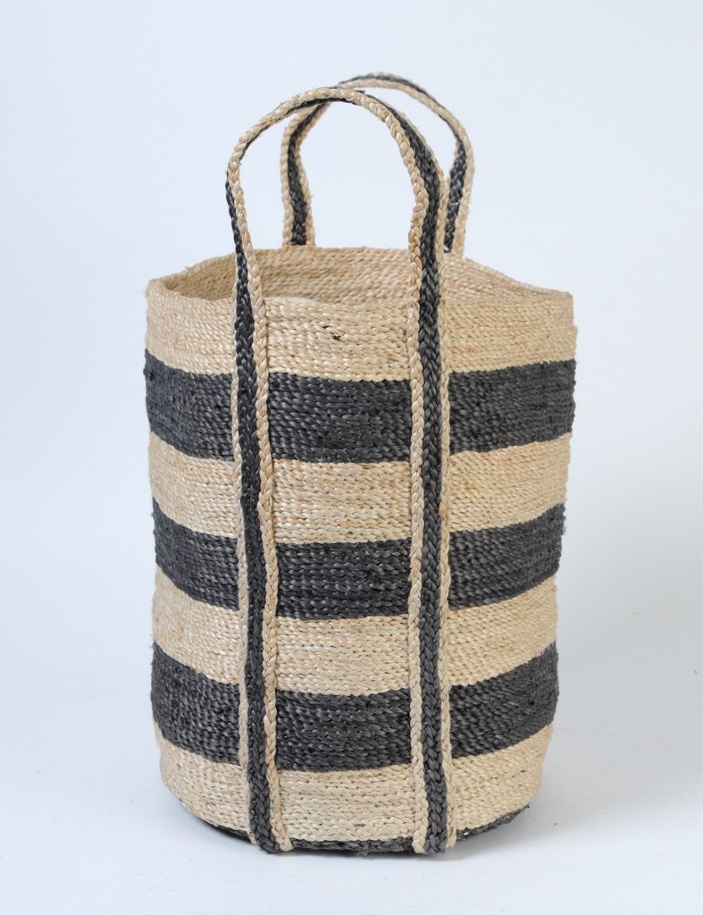 Small round jute basket - Available in Red or Charcoal stripe - Image 3